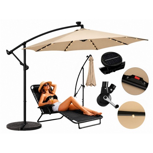 Parasol ogrodowy 300cm LED beżowy ciemny -zdjęcie numer 1