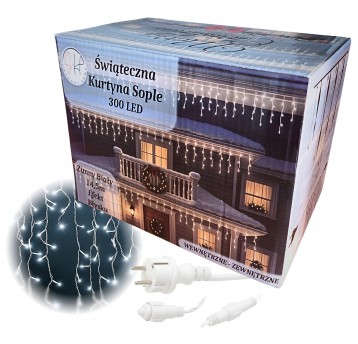 Kurtyna sople 300 LED zimny biały