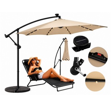Parasol ogrodowy 300cm LED beżowy ciemny